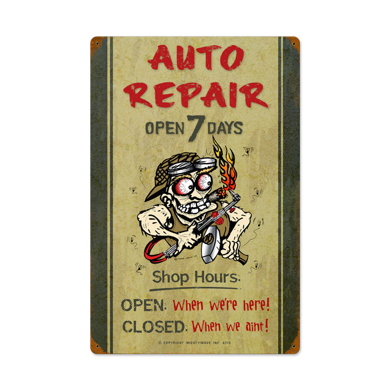 Auto Repair Shop Hours 16 x 24