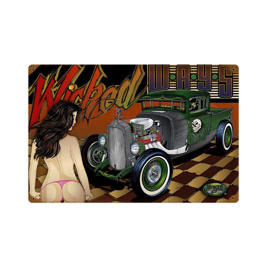 Rat Rod Wicked Ways Vintage Style Metal Sign 18 x 12