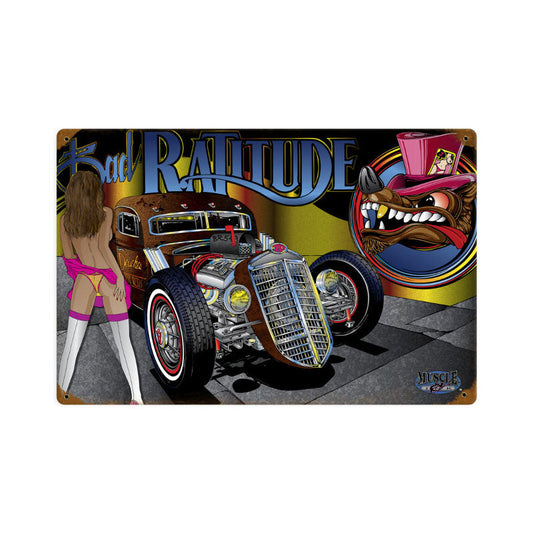 Rat Rod Ratitude Vintage Style Metal Sign 18 x 12