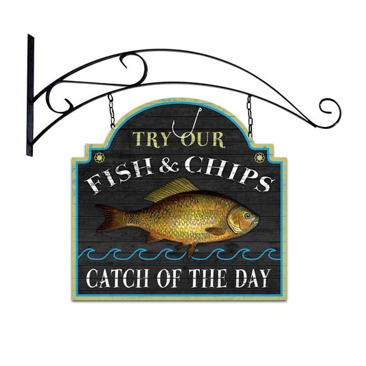 Fish And Chips Double Sided W/Hanger 18 x 19
