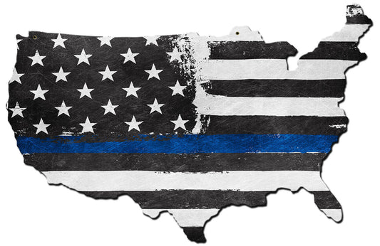 Usa Map Thin Blue Line 19 x 13