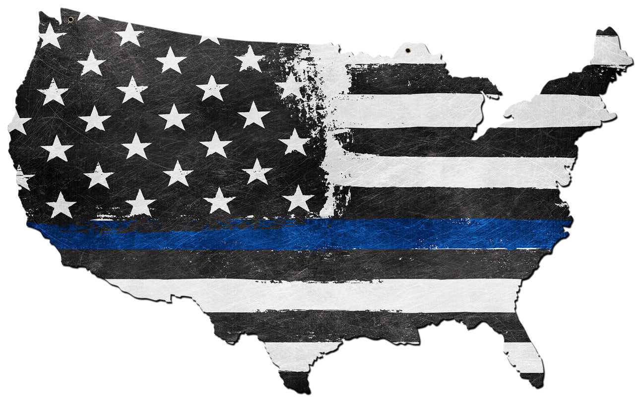 Usa Map Thin Blue Line 35 x 21