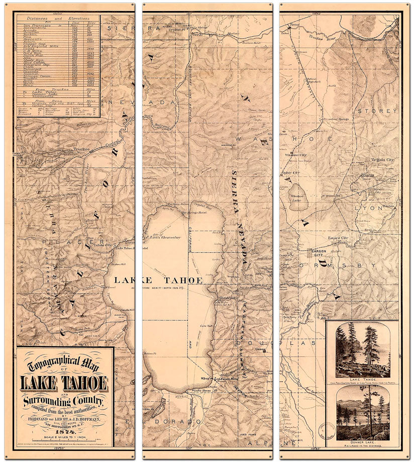 Lake Tahoe Map 36 x 42