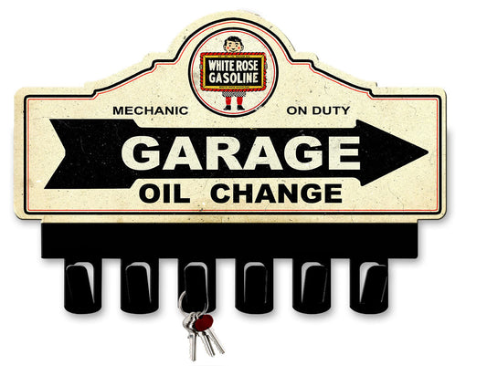 White Rose Gasoline Key Hanger 14 x 10