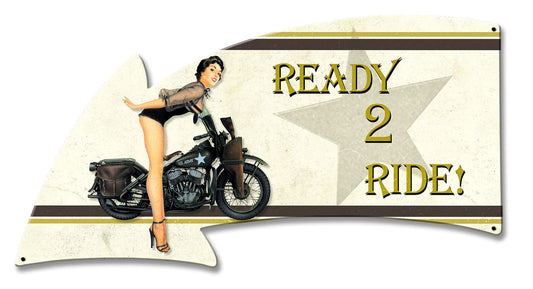Ready 2 Ride Vintage Style Metal Sign 21 x 11