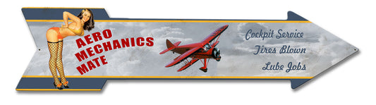 Aero Mechanics Mate Full Service Arrow Vintage Style Metal Sign 30 x 7