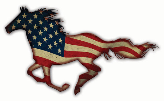 Us Flag Horse Vintage Style Metal Sign 24 x 15