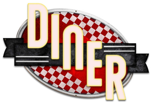 Diner Red Checkers Vintage Style Metal Sign 24 x 16
