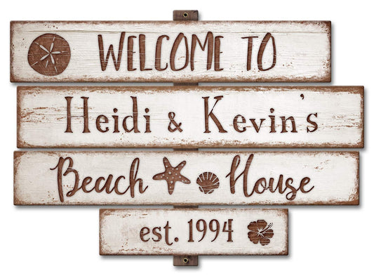 Beach House White Personalized Vintage Style Metal Sign 18 x 13