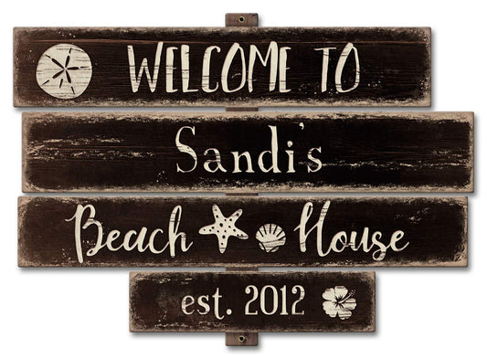 Beach House Black Personalized Vintage Style Metal Sign 18 x 13