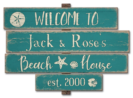Beach House Blue Personalized Vintage Style Metal Sign 18 x 13