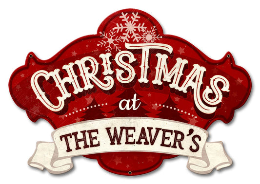 Christmas At The Family Name Personalized Vintage Style Metal Sign 12 x 18