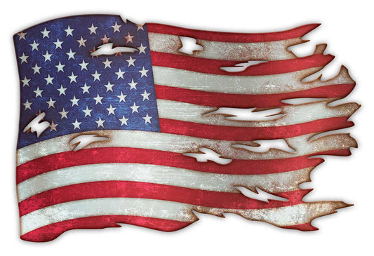 Tattered American Flag Vintage Style Metal Sign 18 x 12