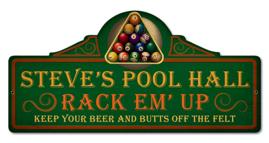 Pool Hall Personalized Vintage Style Metal Sign 26 x 13