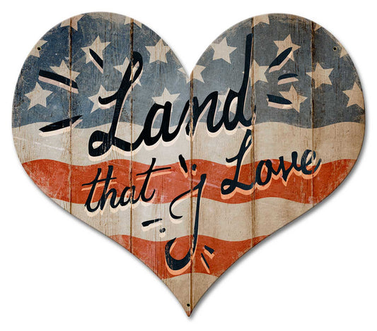 America Land That I Love Heart Vintage Style Metal Sign 18 x 16