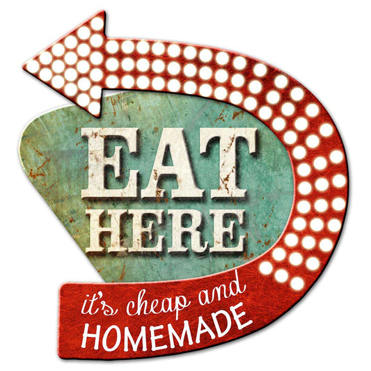 3D Eat Here Vintage Style Metal Sign 15 x 15