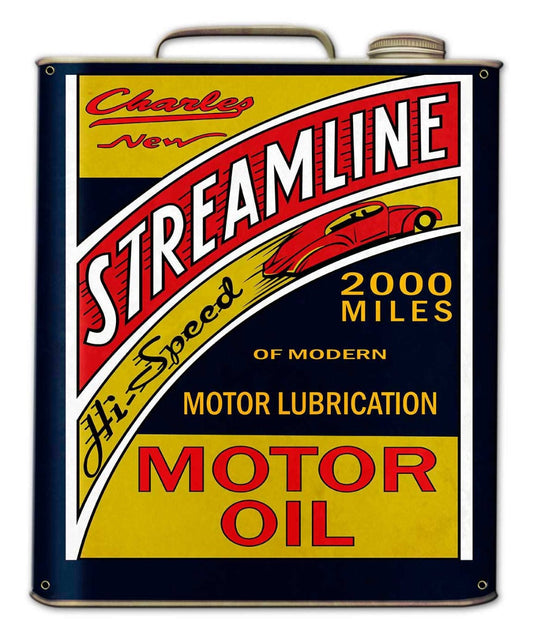 Streamline Motor Oil Can Vintage Style Metal Sign 15 x 18