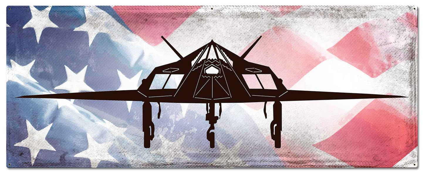 F117 Stealth Fighter American Flag 48 x 19