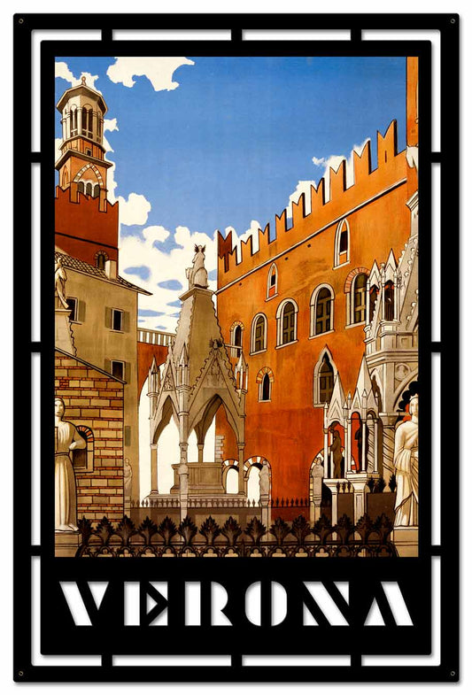 Verona Travel Vintage Style Metal Sign 36 x 24