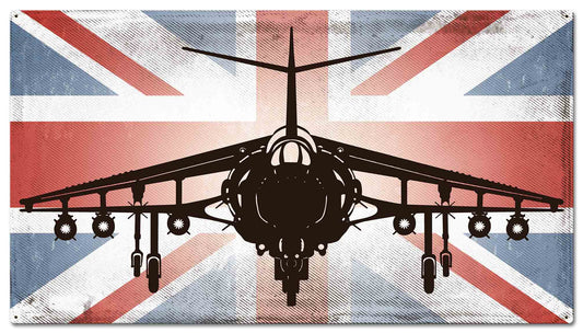 Planes Harrier Uk Flag Vintage Style Metal Sign 36 x 10