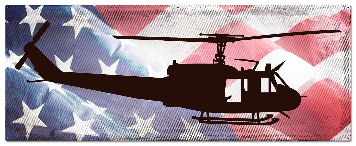 Huey Helicopter Profile American Flag 48 x 19