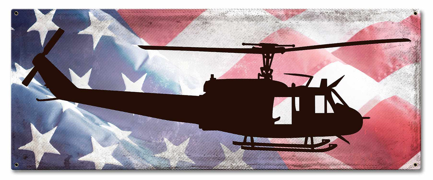 Huey Helicopter Profile American Flag 24 x 10