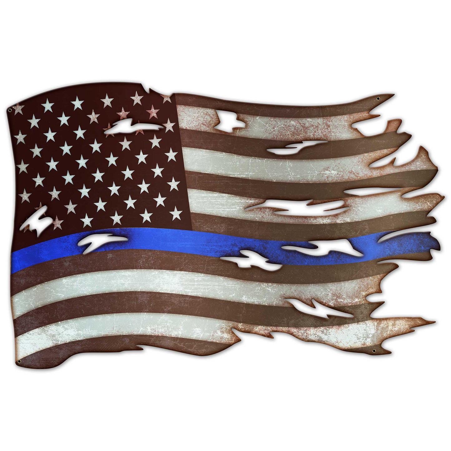 Blue Line Tattered American Flag 42 X 28