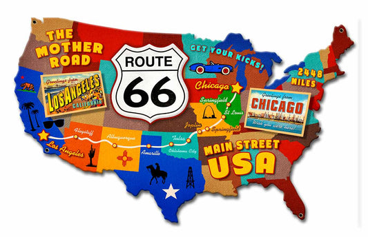 Route 66 USA Map Vintage Style Metal Sign 18 x 12