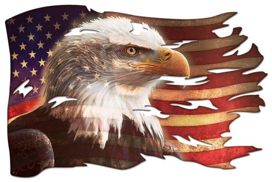 Bald Eagle Tattered Flag Vintage Style Metal Sign 42 x 28