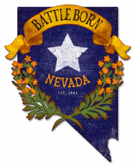 Battle Born Nevada Vintage Style Metal Sign 18 x 22
