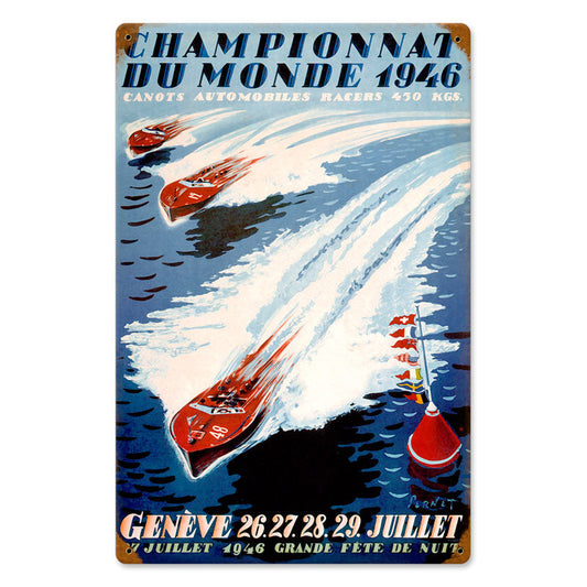 World Champion Boating Vintage Style Metal Sign 12 x 18