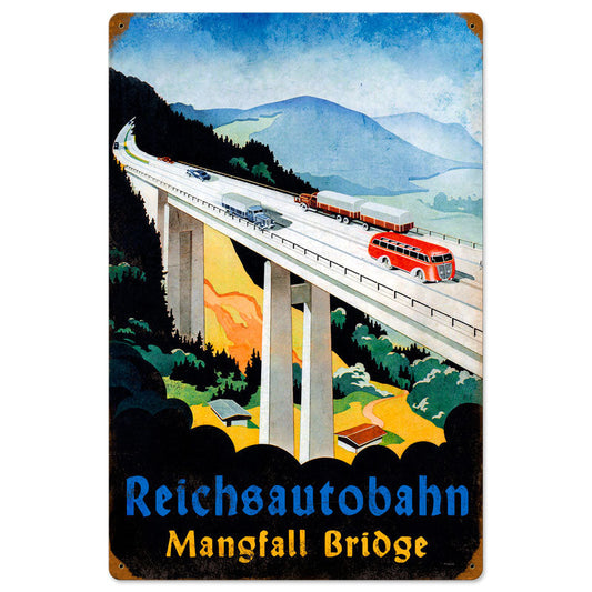 Reichsautobahn Bridge Vintage Style Metal Sign 12 x 18