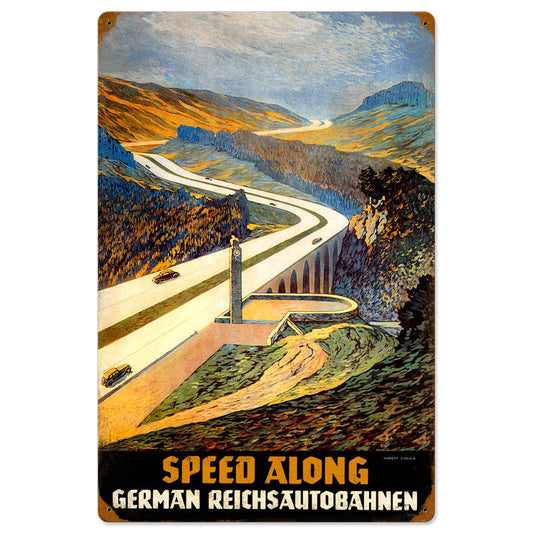 Reichsautobahn Speed Along Vintage Style Metal Sign 12 x 18