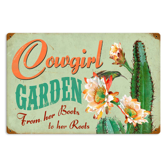 Cowgirl Garden Vintage Style Metal Sign 18 x 12