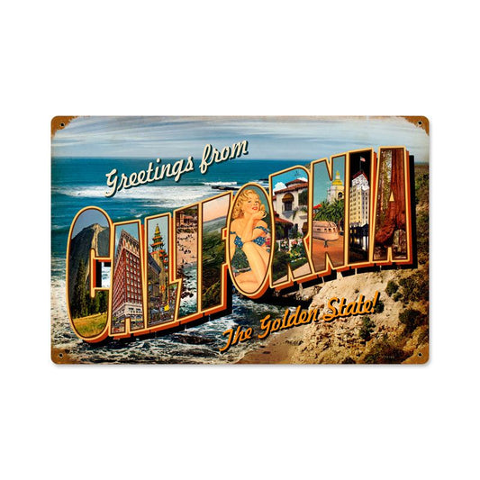 California Postcard Vintage Style Metal Sign 18 x 12