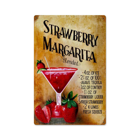 Strawberry Margaritia Vintage Style Metal Sign 12 x 18