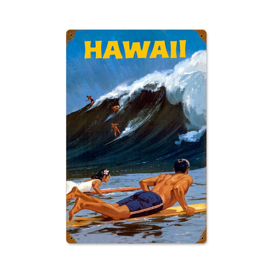 Hawaii Wave Vintage Style Metal Sign 12 x 18