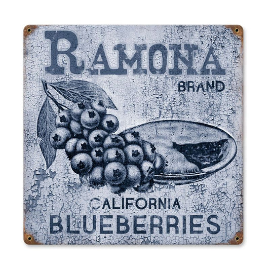 Ramona Blueberries Vintage Style Metal Sign 12 x 12