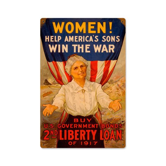 Women Win War Vintage Style Metal Sign 12 x 18
