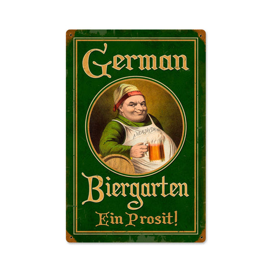 German Biergarten Vintage Style Metal Sign 12 x 18