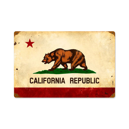 California Flag Vintage Style Metal Sign 18 x 12
