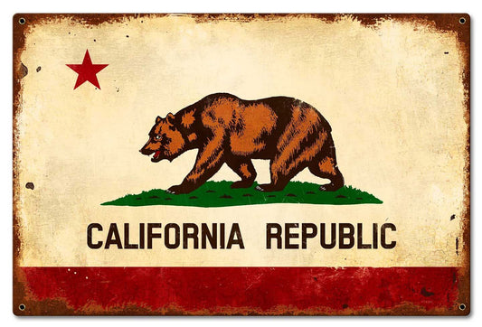 California Flag Vintage Style Metal Sign 24 x 16