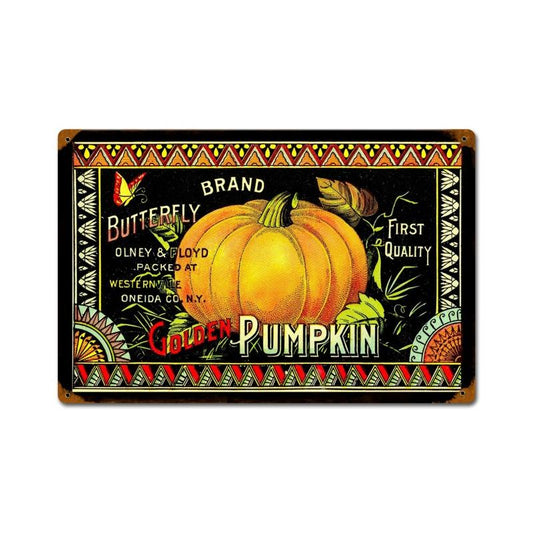 Golden Pumpkin Vintage Style Metal Sign 18 x 12