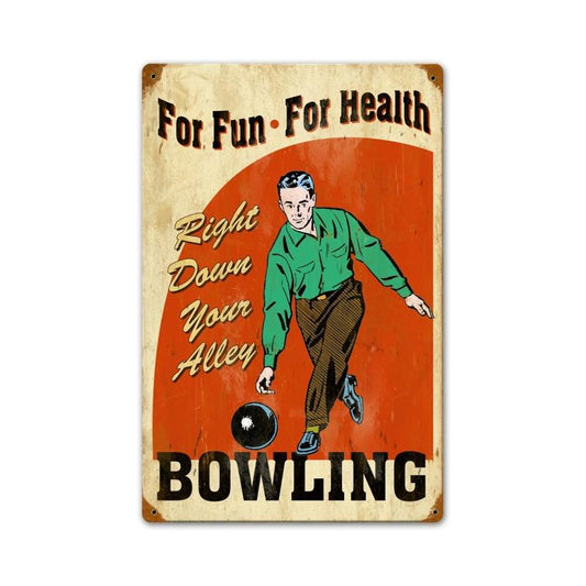 Bowling For Health Vintage Style Metal Sign 12 x 18