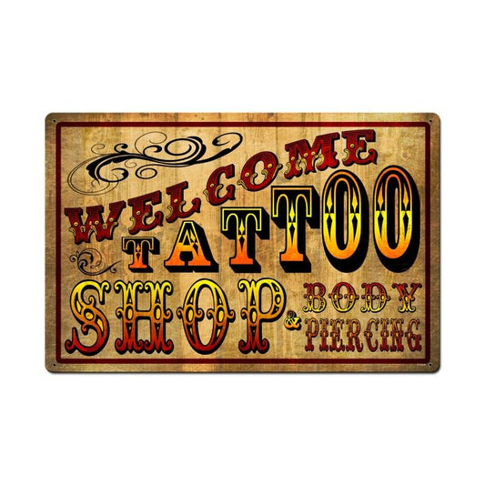 Welcome Tattoo Shop Vintage Style Metal Sign 24 x 16