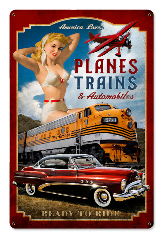 Planes Trains Automobiles Vintage Style Metal Sign 12 x 18