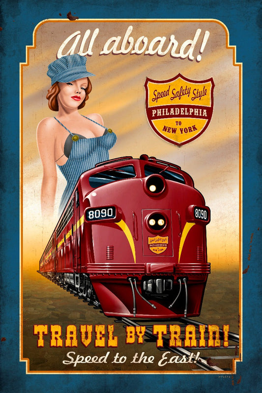 Travel By Train Vintage Style Metal Sign 12 X 18