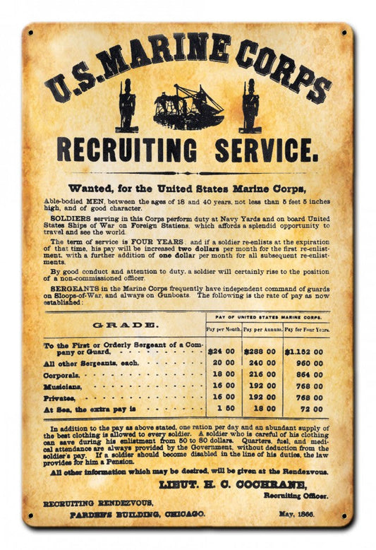 Us Marine Corps Recruiting Vintage Style Metal Sign 12 X 18