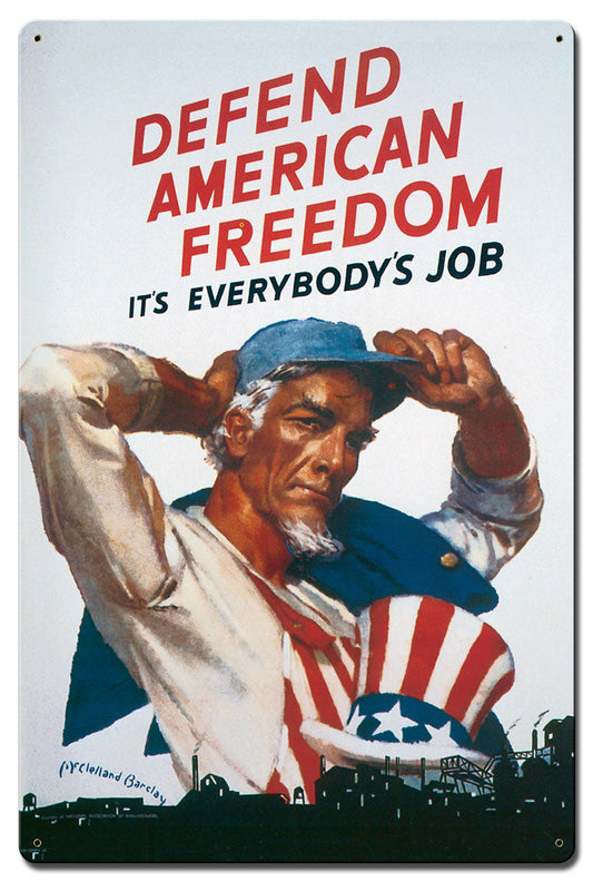 Defend American Freedom Vintage Style Metal Sign 16 x 24