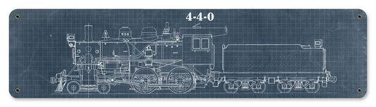 Train Blue Print Vintage Style Metal Sign 20 x 5